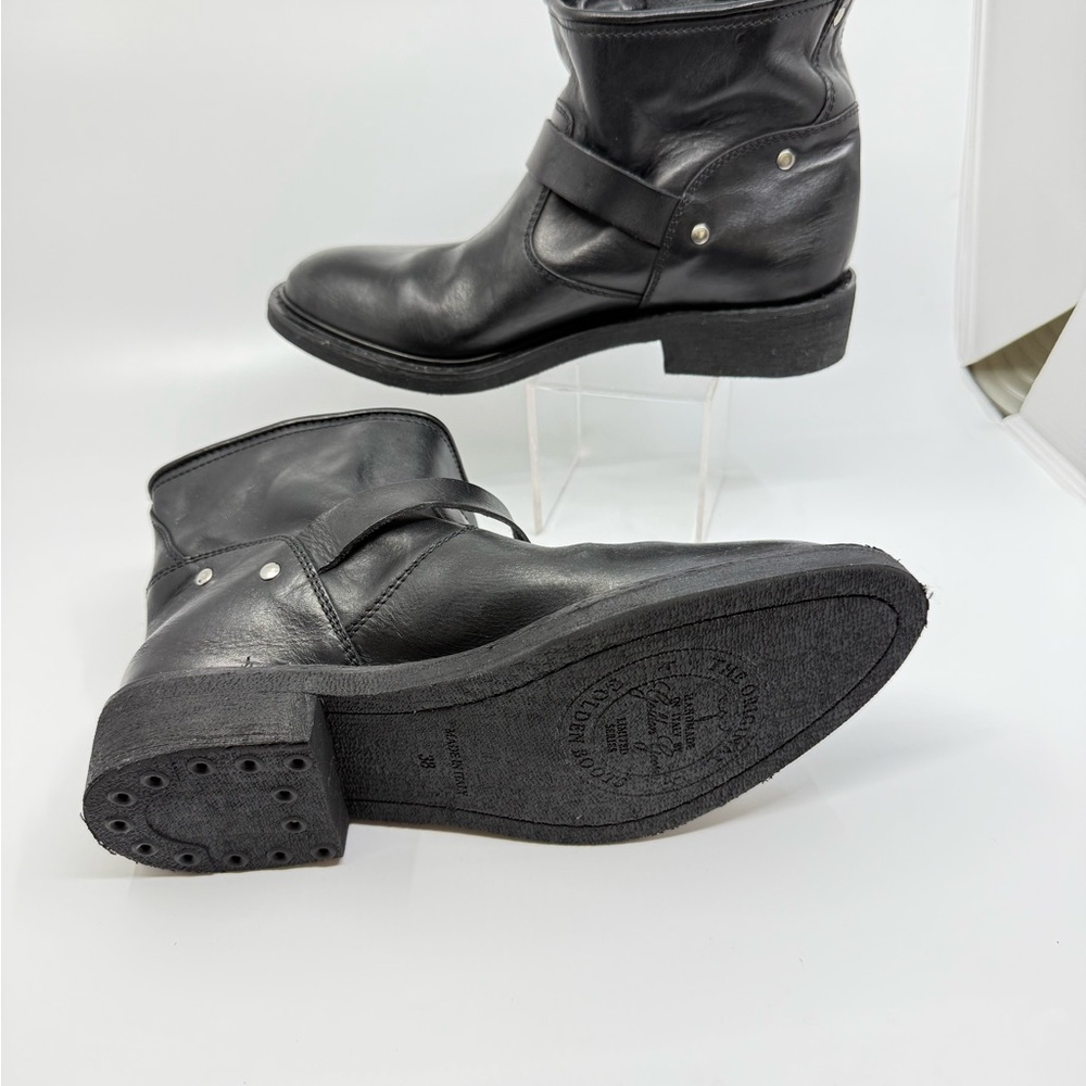 Black Leather Buckle Ankle Boots - Women's - Picture 8 of 9